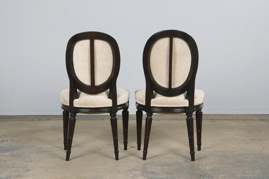 Antique French Louis XVI Style Maple Side Chairs in Beige Chenille - A Pair