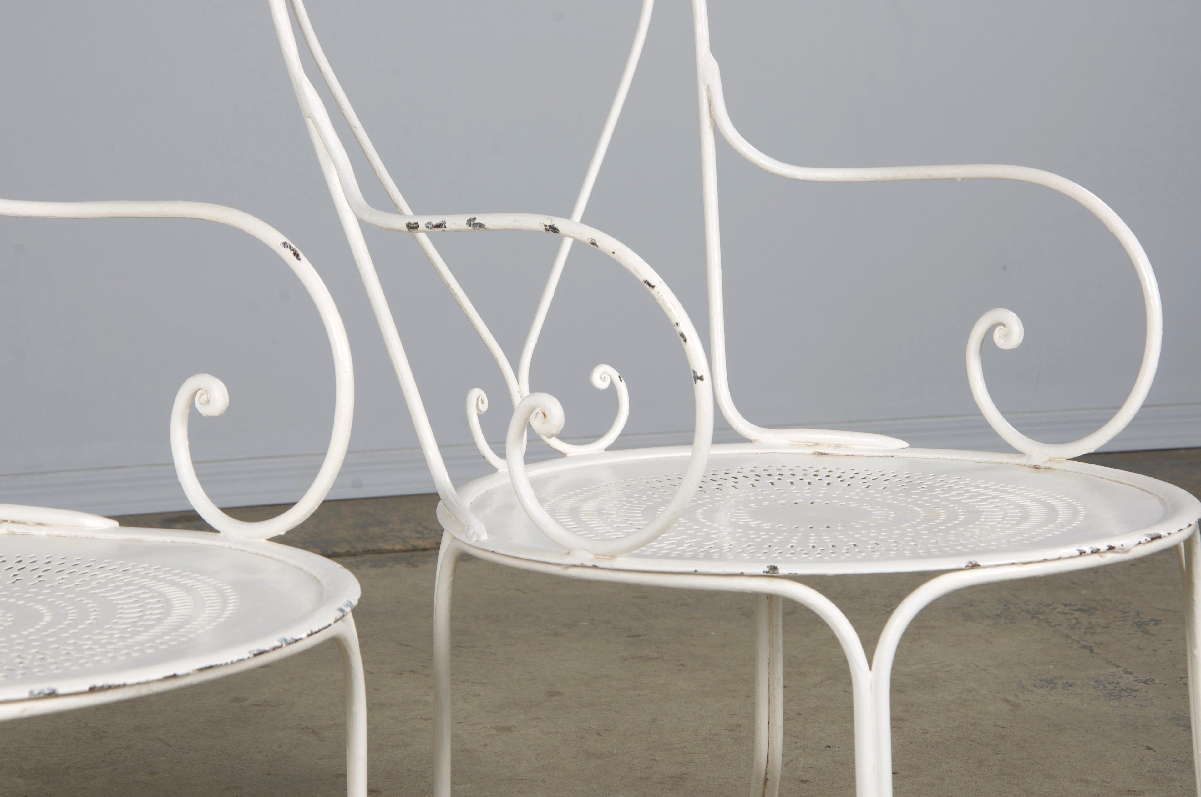 French Art Nouveau Style White Wrought Iron Painted Garden Set