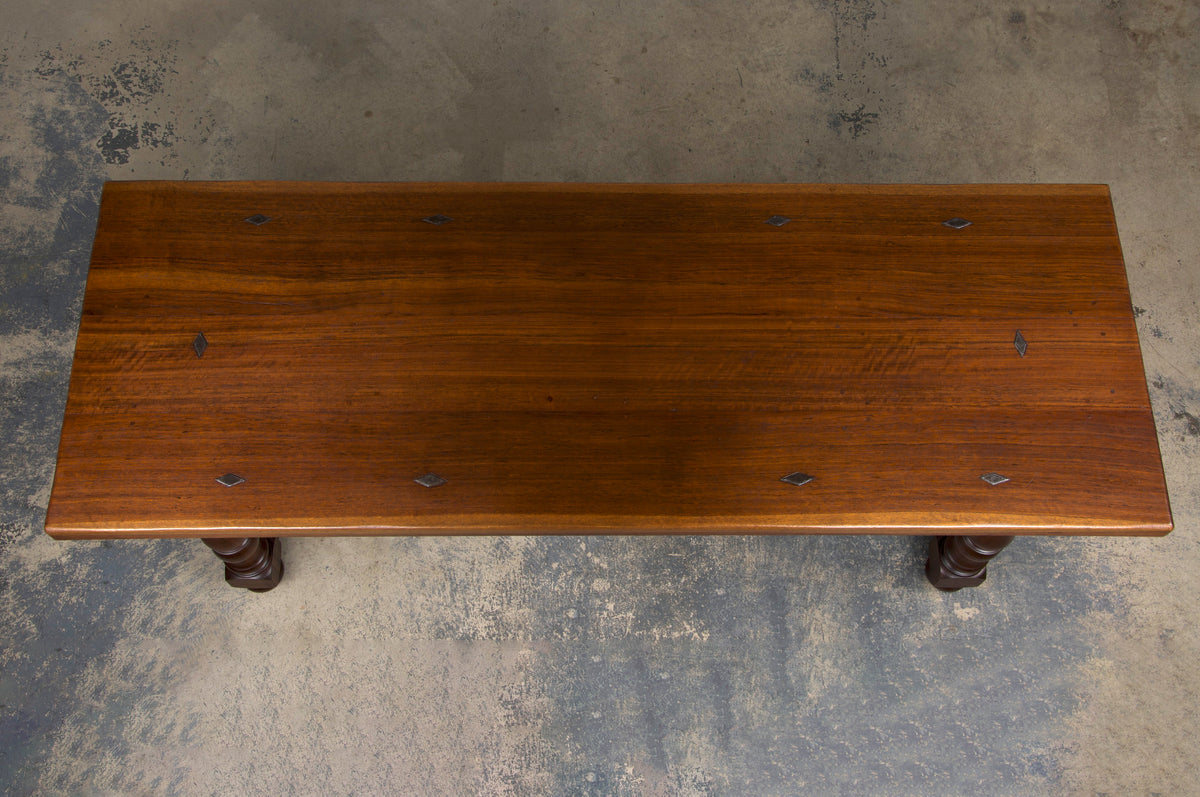 Country French Provincial Style Walnut Farmhouse Trestle Dining Table