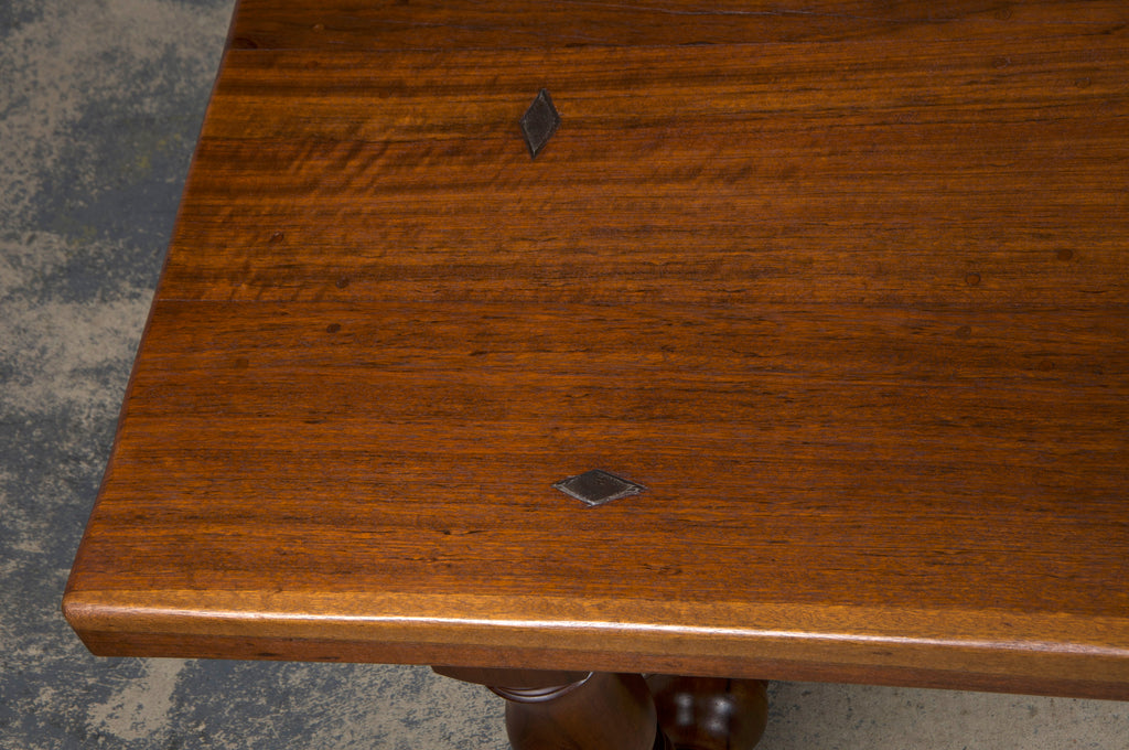 Country French Provincial Style Walnut Farmhouse Trestle Dining Table
