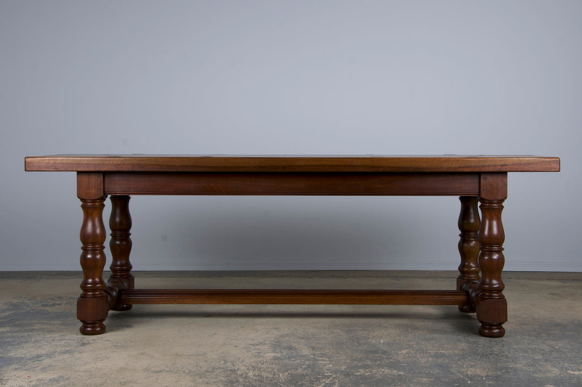 Country French Provincial Style Walnut Farmhouse Trestle Dining Table