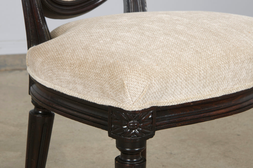 Antique French Louis XVI Style Maple Side Chairs in Beige Chenille - A Pair