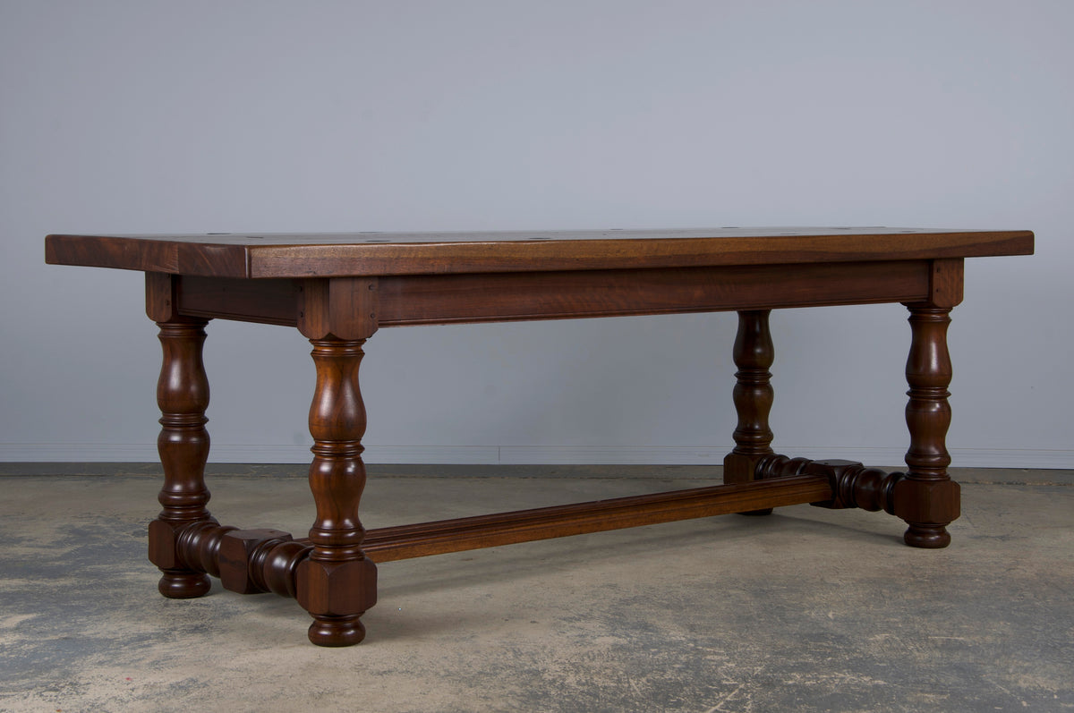 Country French Provincial Style Walnut Farmhouse Trestle Dining Table