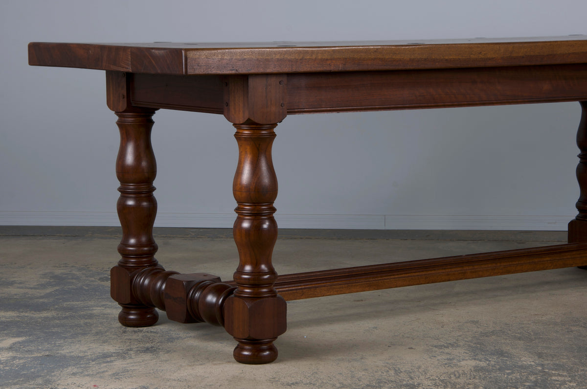 Country French Provincial Style Walnut Farmhouse Trestle Dining Table