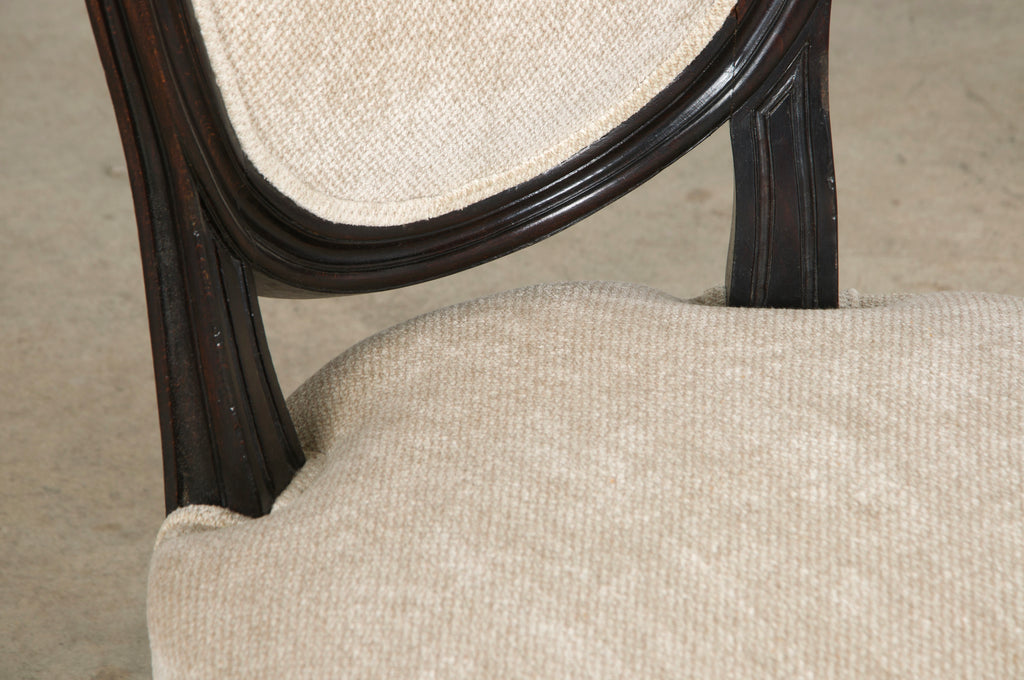Antique French Louis XVI Style Maple Side Chairs in Beige Chenille - A Pair