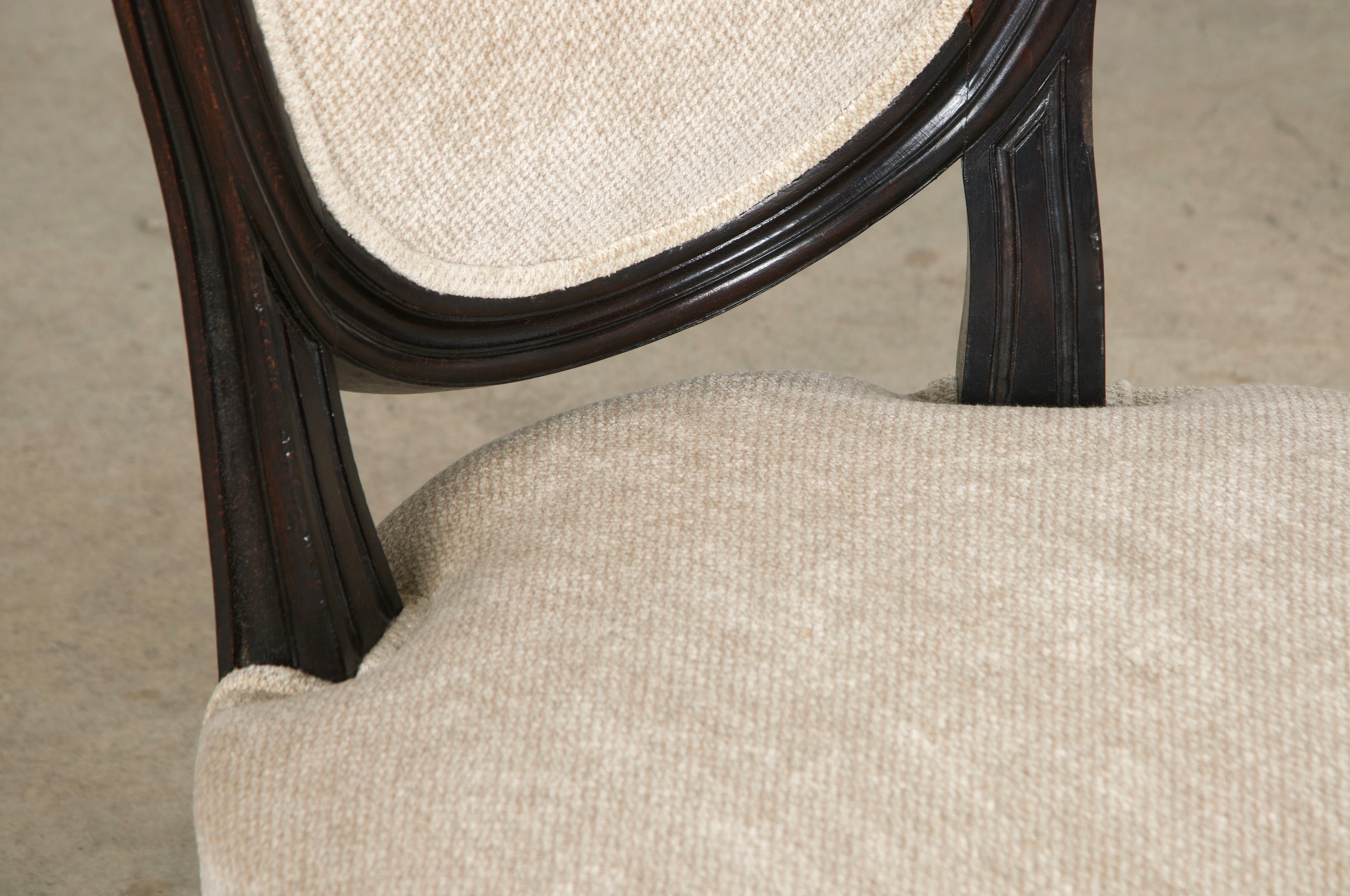 Antique French Louis XVI Style Maple Side Chairs in Beige Chenille - A Pair
