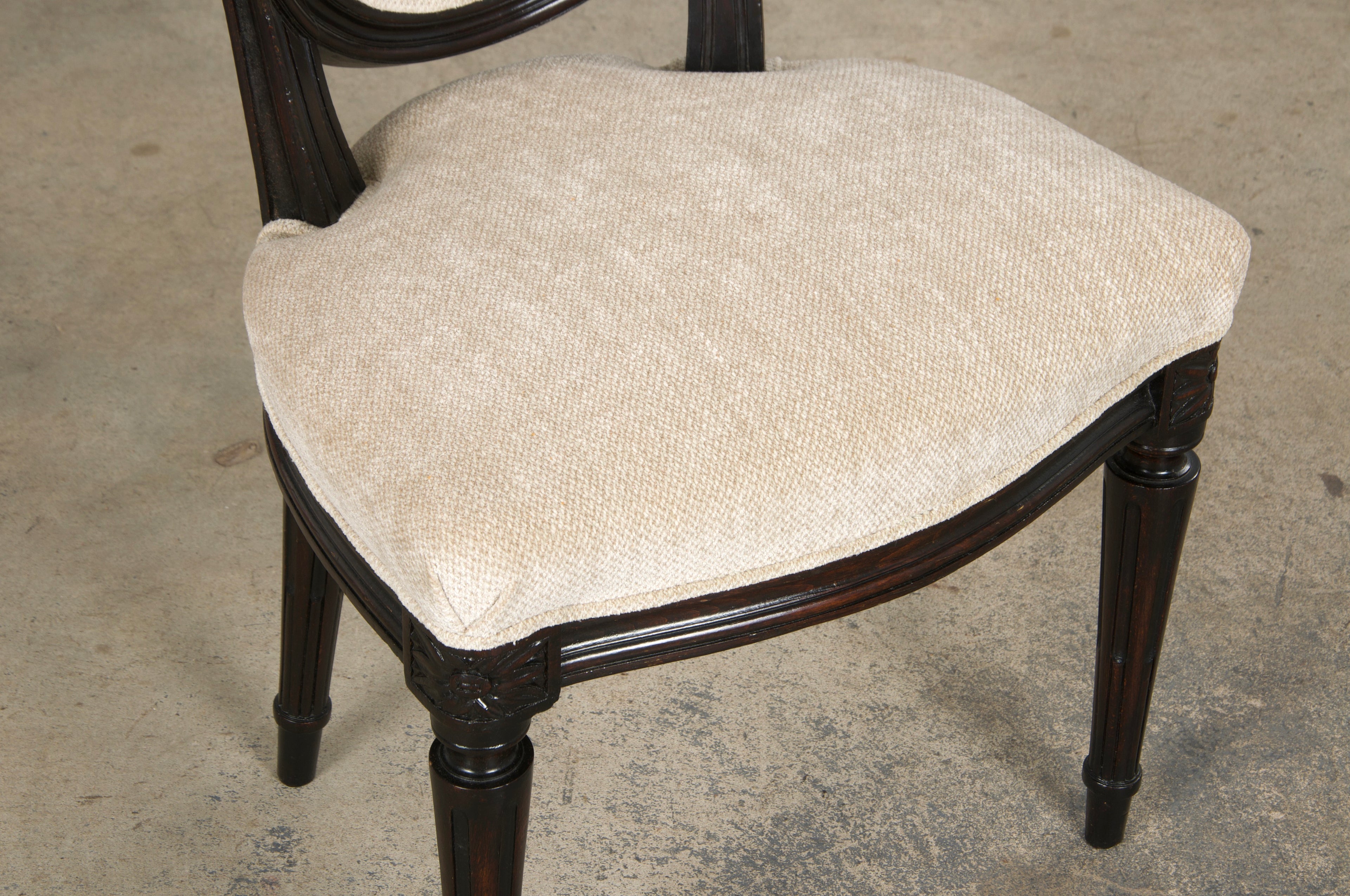 Antique French Louis XVI Style Maple Side Chairs in Beige Chenille - A Pair