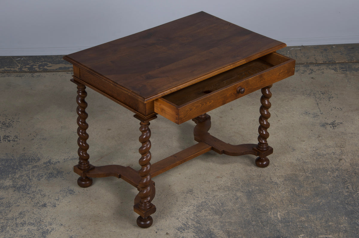 Antique French Louis XIII Style Walnut Barley Twist Writing Desk