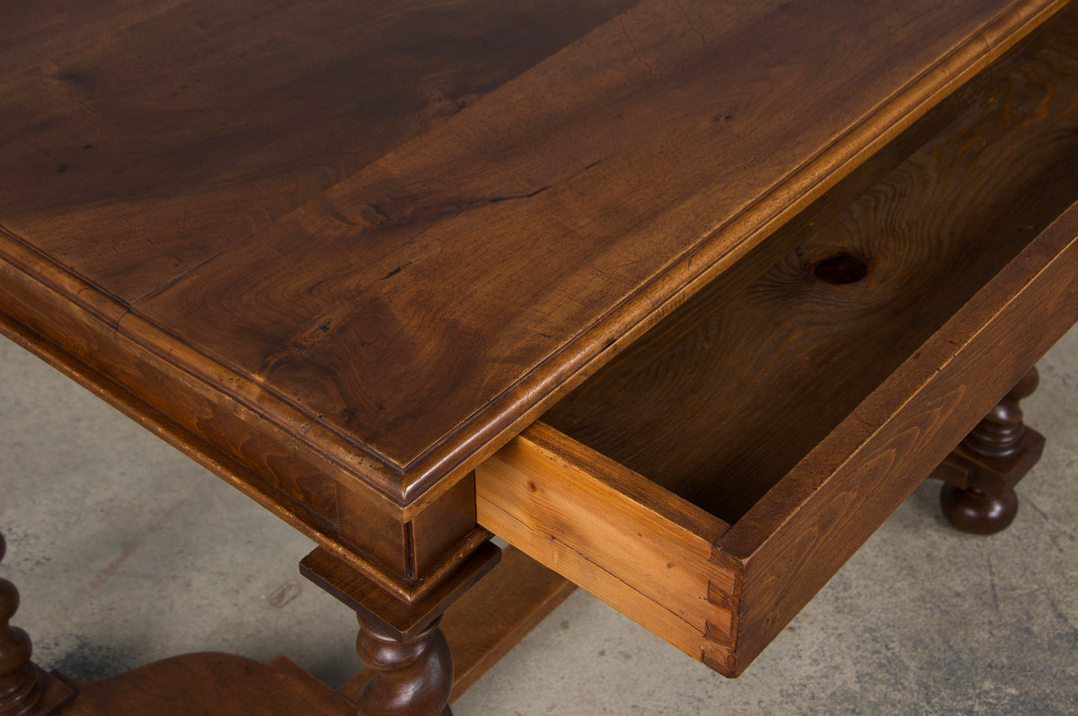 Antique French Louis XIII Style Walnut Barley Twist Writing Desk