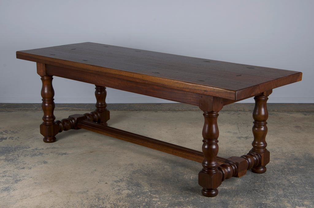 Country French Provincial Style Walnut Farmhouse Trestle Dining Table