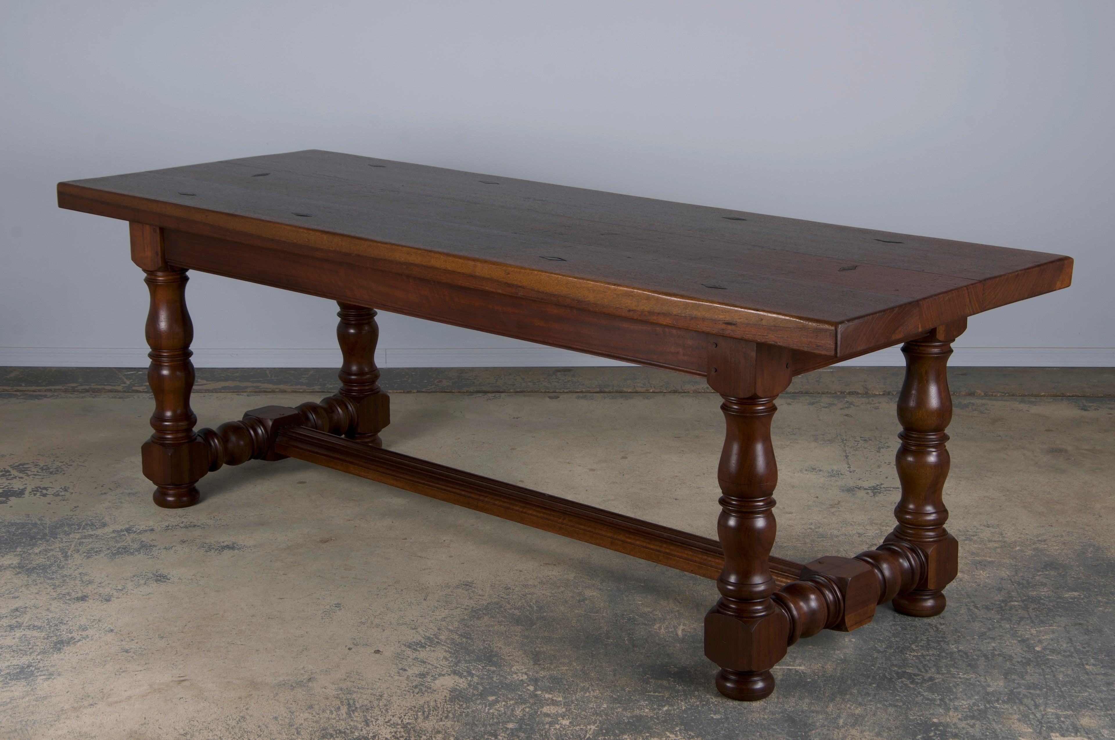 Country French Provincial Style Walnut Farmhouse Trestle Dining Table