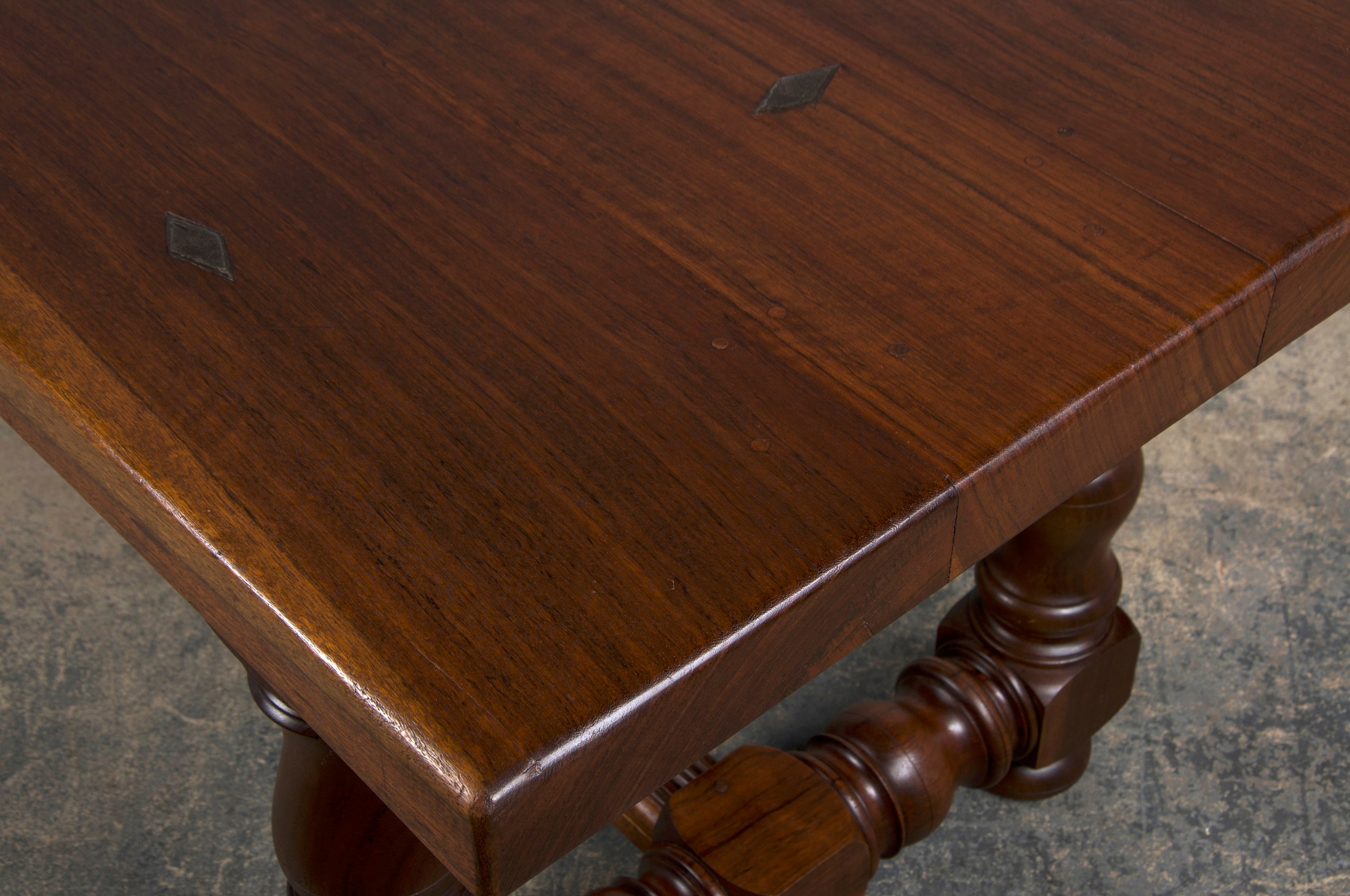 Country French Provincial Style Walnut Farmhouse Trestle Dining Table