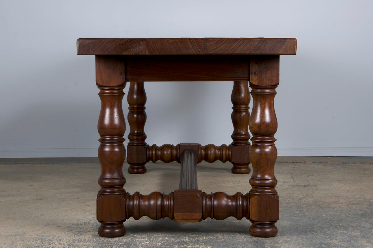 Country French Provincial Style Walnut Farmhouse Trestle Dining Table