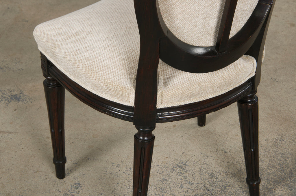Antique French Louis XVI Style Maple Side Chairs in Beige Chenille - A Pair