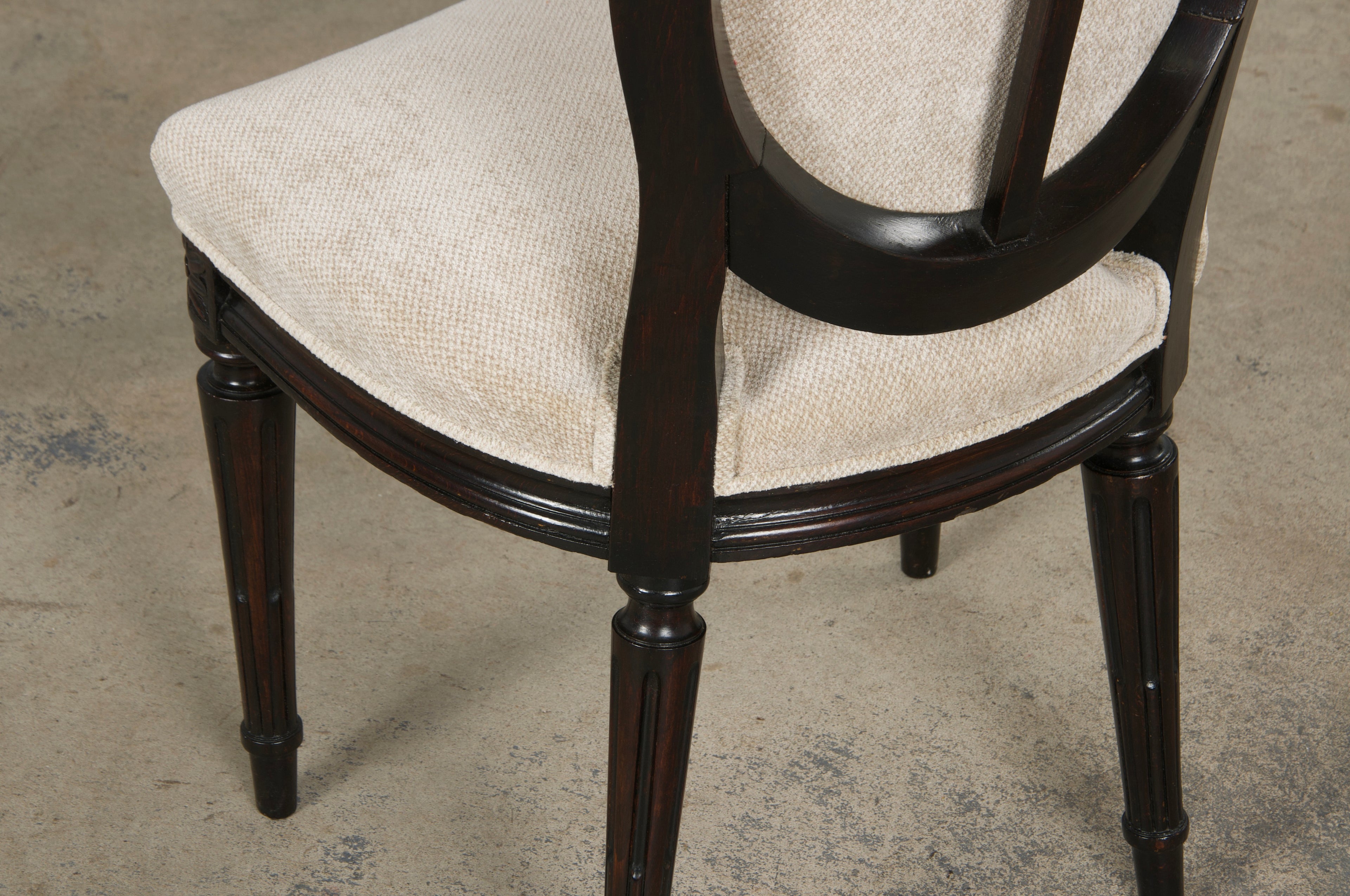 Antique French Louis XVI Style Maple Side Chairs in Beige Chenille - A Pair