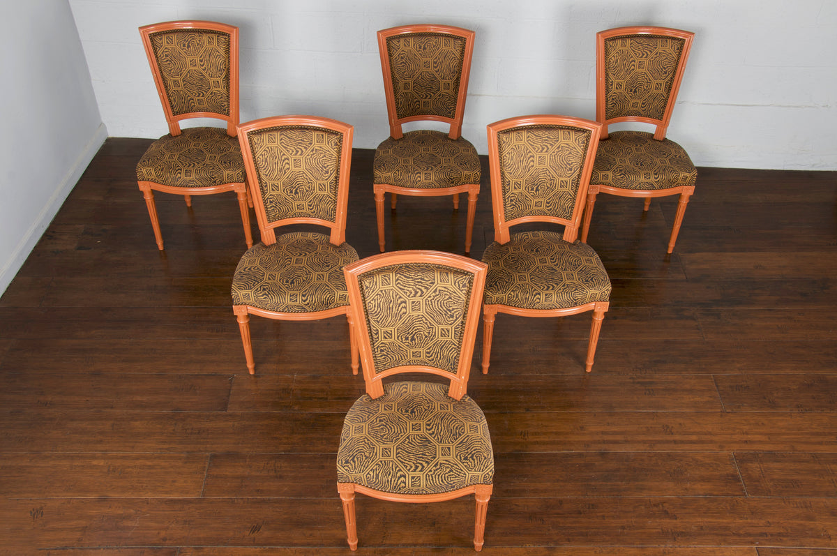 French Louis XVI Style Square Back Provincial Painted Dining Chairs - Set of 6