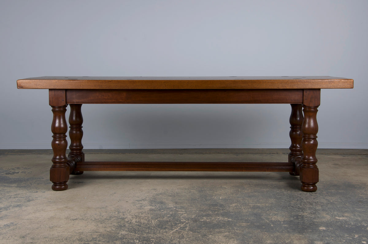 Country French Provincial Style Walnut Farmhouse Trestle Dining Table