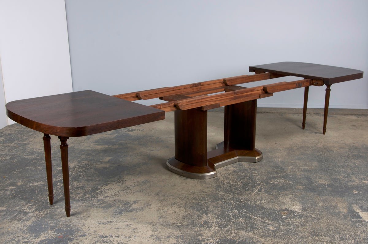 1930s French Jules Leleu Art Deco Rosewood Extendable Dining Table