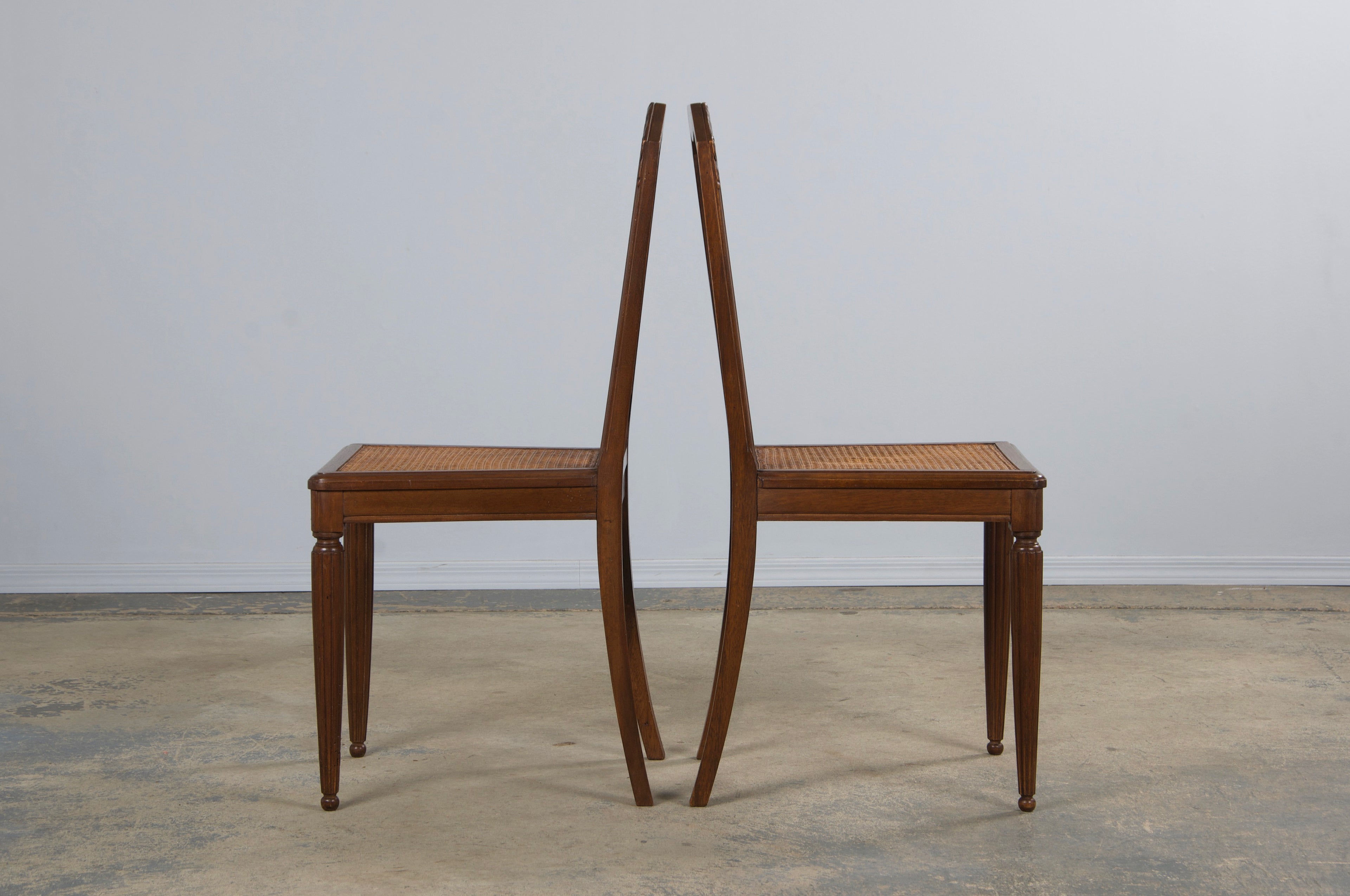 1930s French Art Deco Walnut Dining Chairs W/ Cane Seats - Set of 8