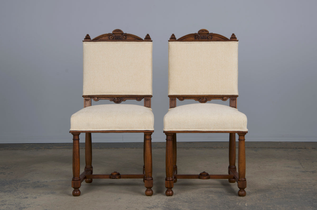 Antique French Napoleon III Style Walnut Dining Chairs W/ Cream Chenille - Set of 10