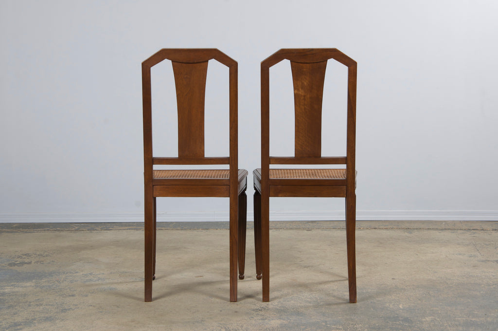 1930s French Art Deco Walnut Dining Chairs W/ Cane Seats - Set of 8