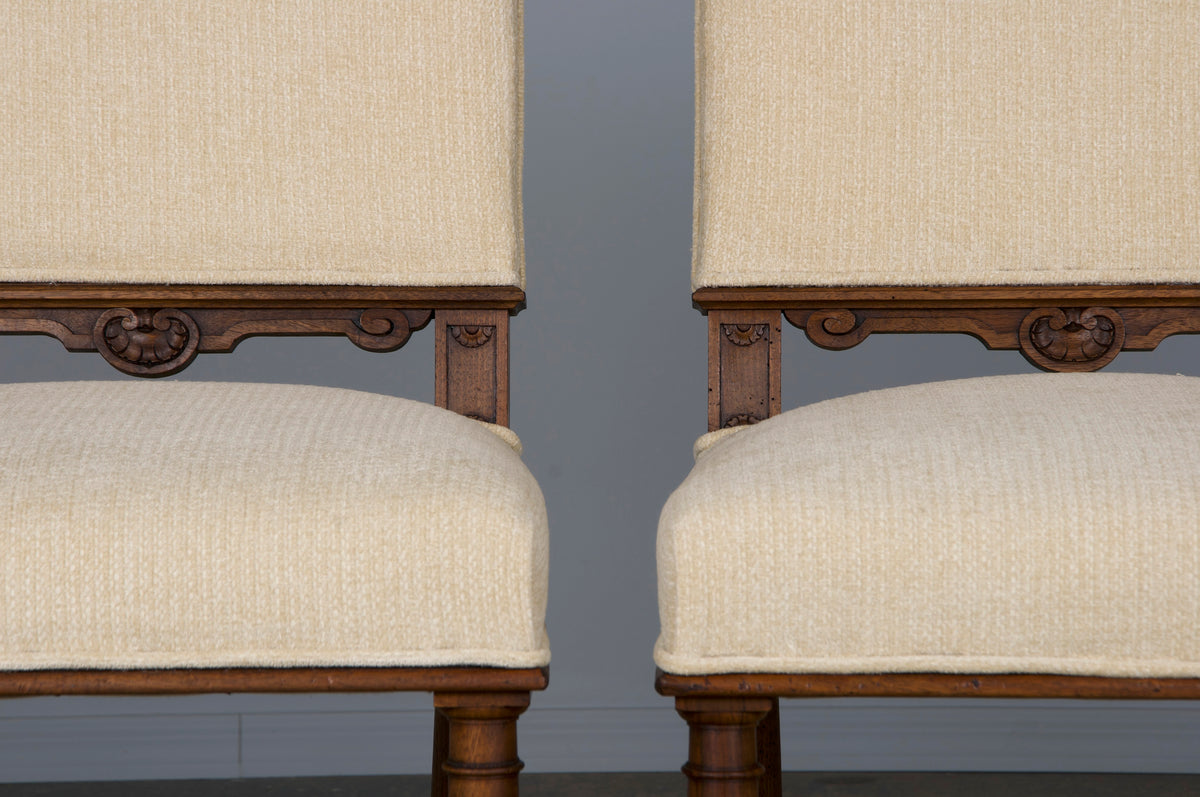 Antique French Napoleon III Style Walnut Dining Chairs W/ Cream Chenille - Set of 10