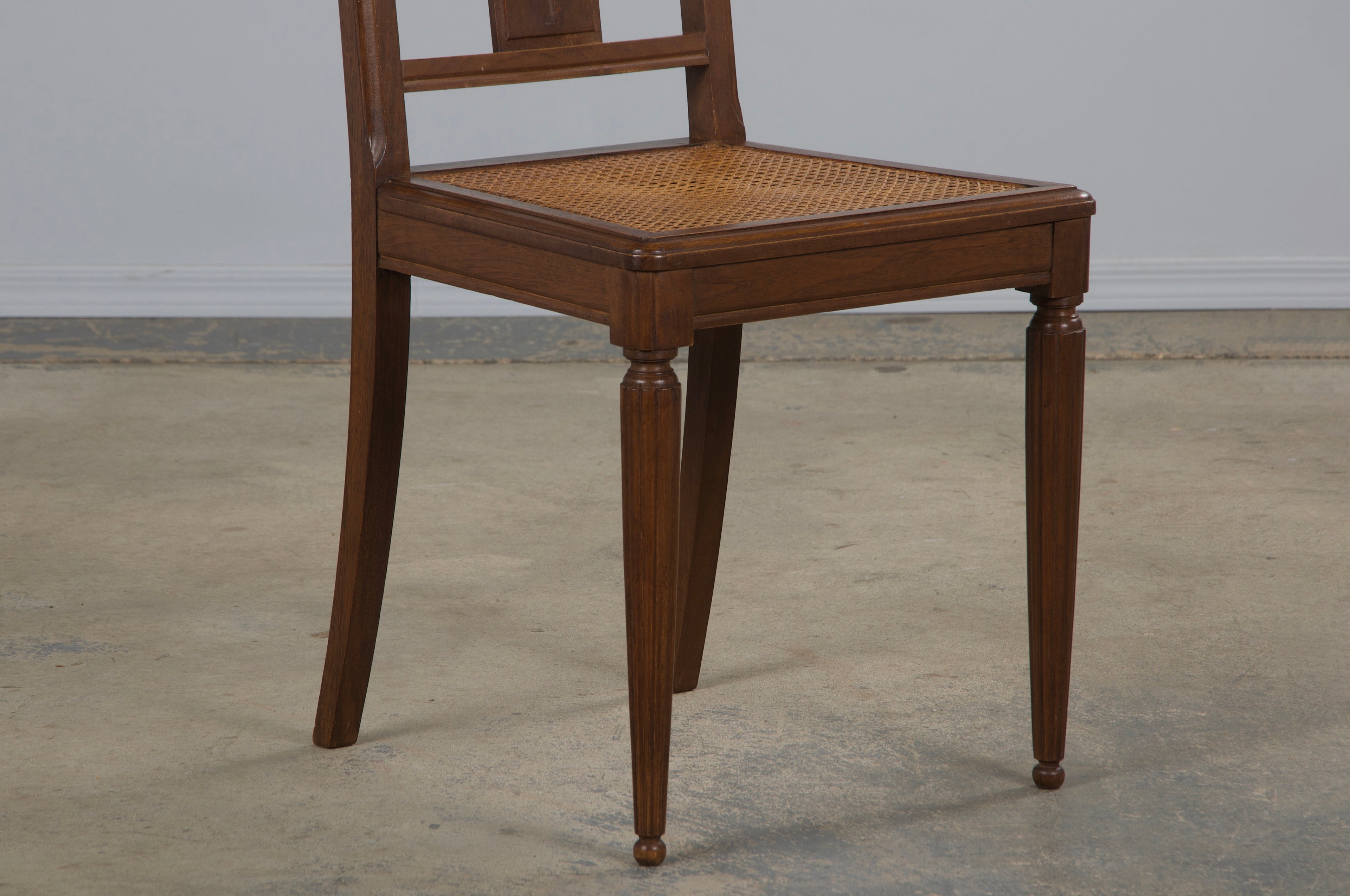 1930s French Art Deco Walnut Dining Chairs W/ Cane Seats - Set of 8