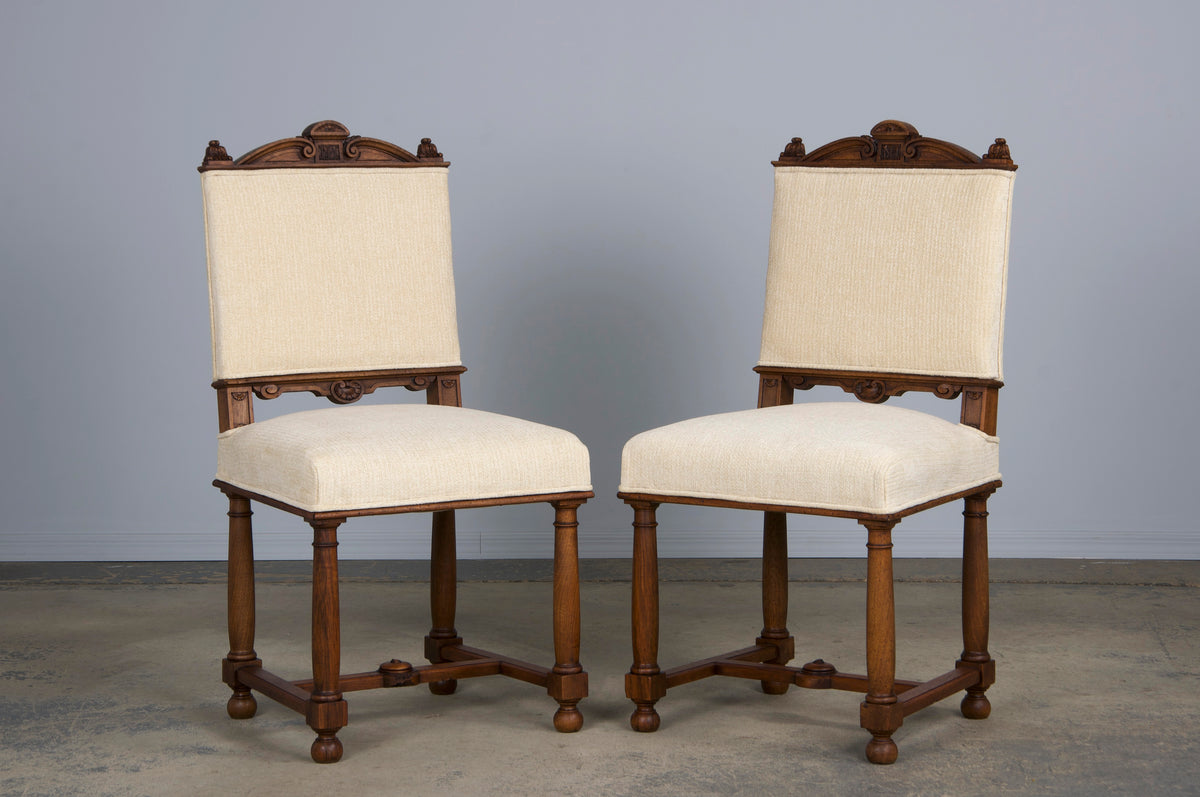 Antique French Napoleon III Style Walnut Dining Chairs W/ Cream Chenille - Set of 10