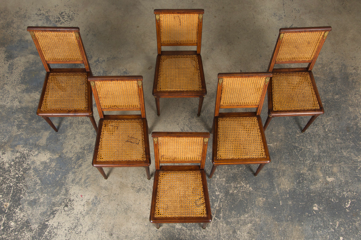 Antique French Louis XVI Style Walnut Chairs W/ Cane - Set of 6