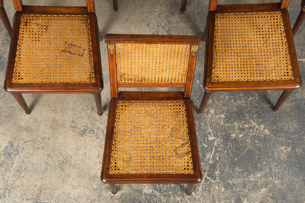 Antique French Louis XVI Style Walnut Chairs W/ Cane - Set of 6