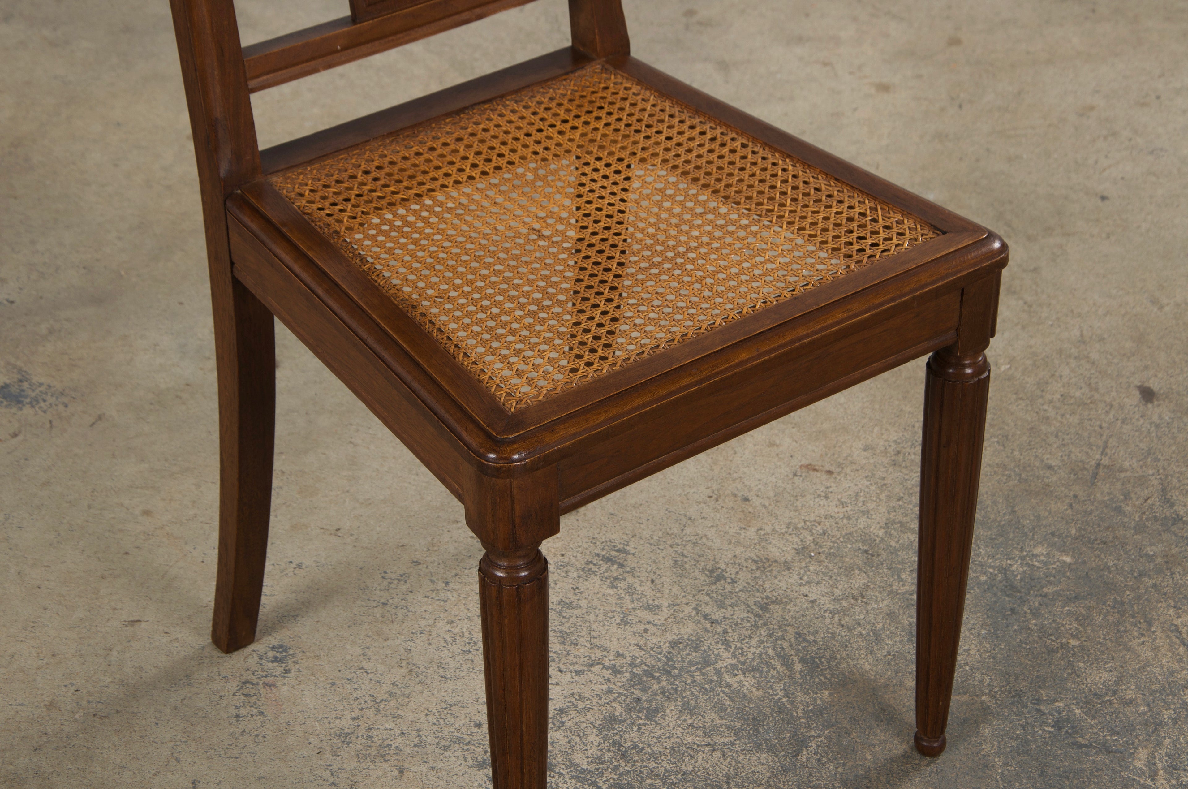 1930s French Art Deco Walnut Dining Chairs W/ Cane Seats - Set of 8