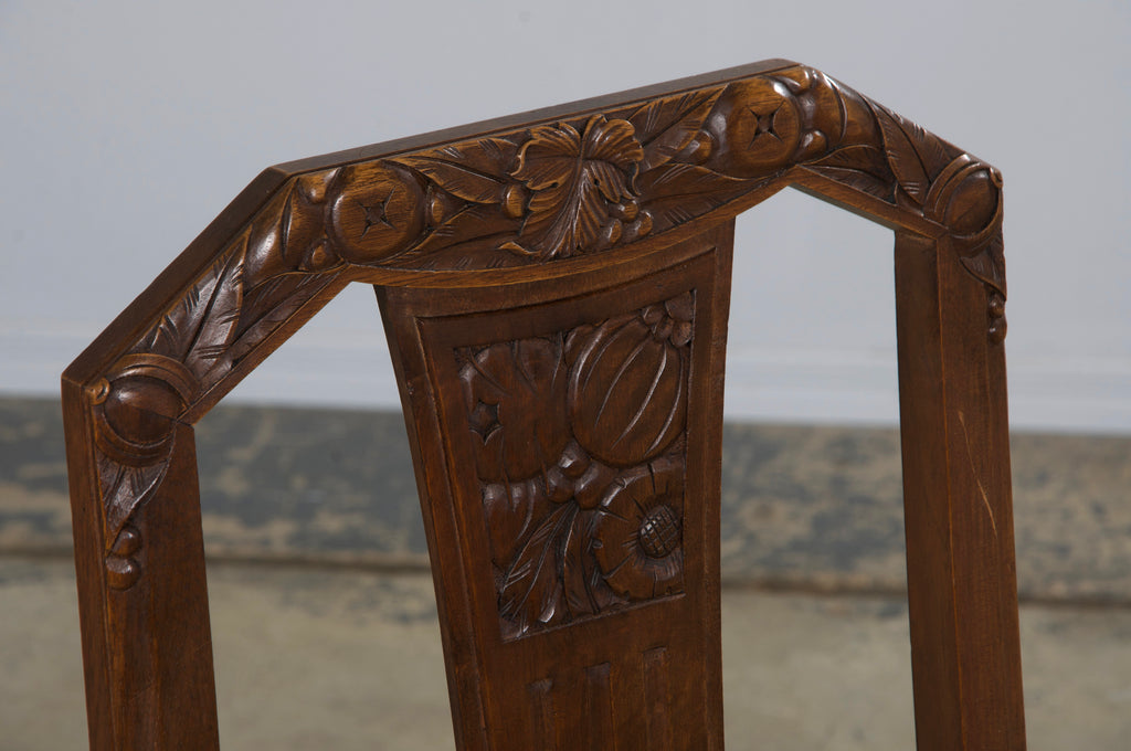 1930s French Art Deco Walnut Dining Chairs W/ Cane Seats - Set of 8