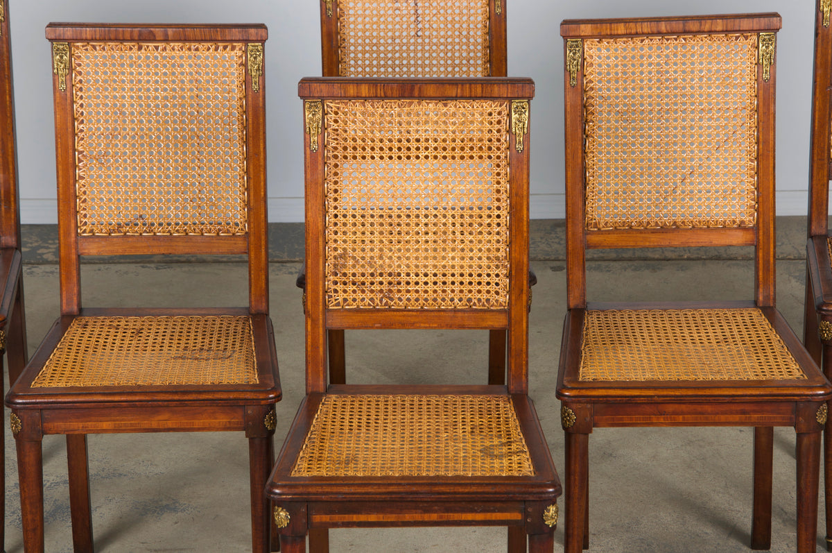 Antique French Louis XVI Style Walnut Chairs W/ Cane - Set of 6