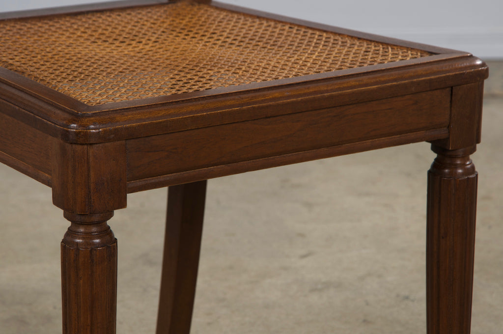 1930s French Art Deco Walnut Dining Chairs W/ Cane Seats - Set of 8