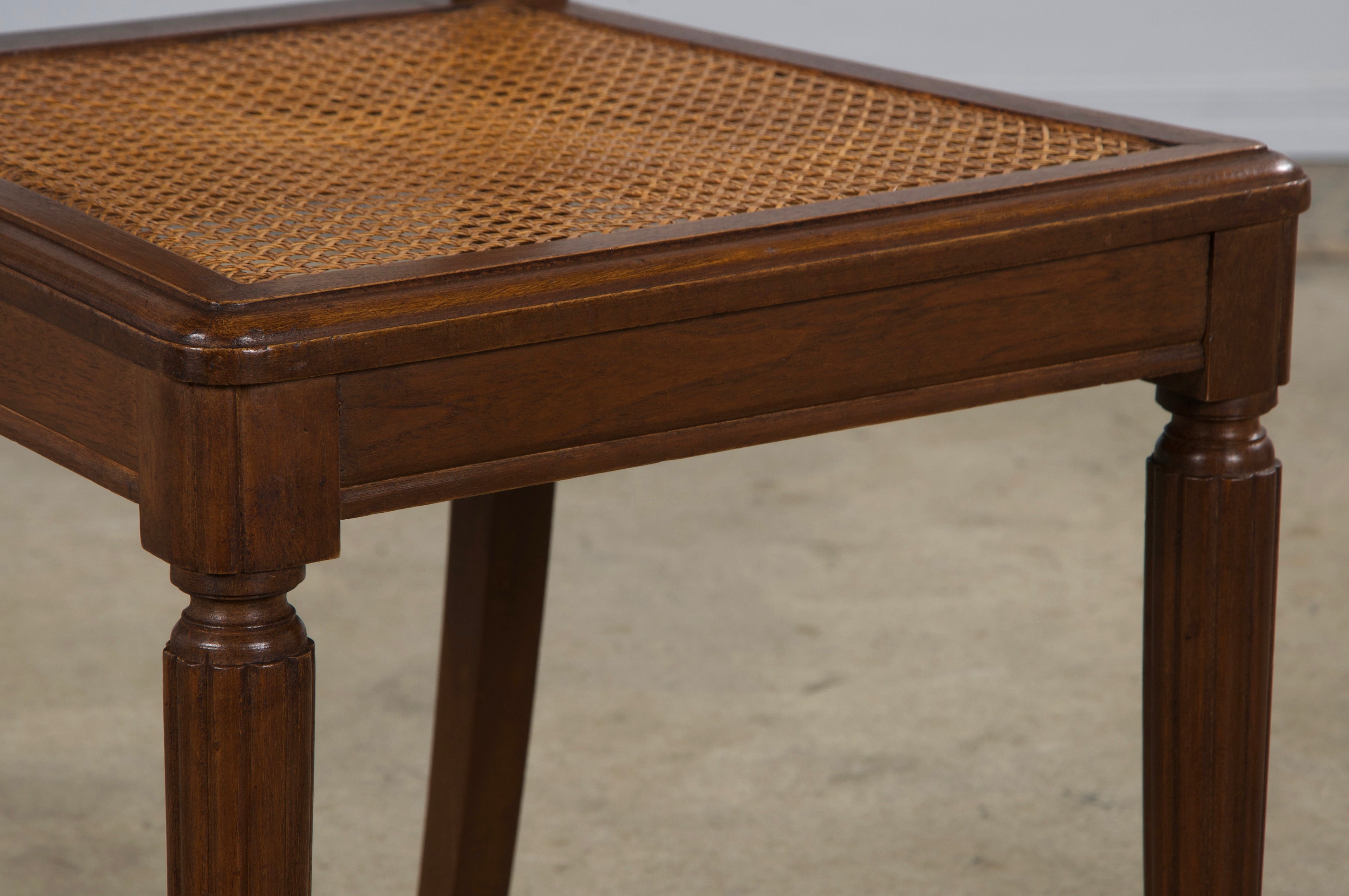 1930s French Art Deco Walnut Dining Chairs W/ Cane Seats - Set of 8