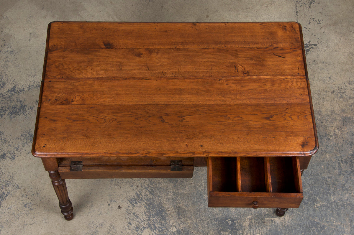 Antique Country French Provincial Oak Writing Desk or Side Table