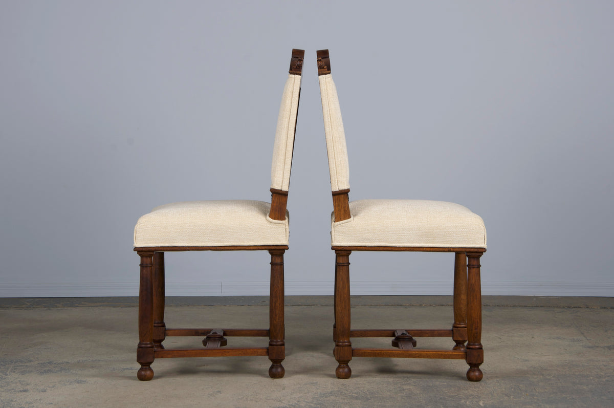 Antique French Napoleon III Style Walnut Dining Chairs W/ Cream Chenille - Set of 10