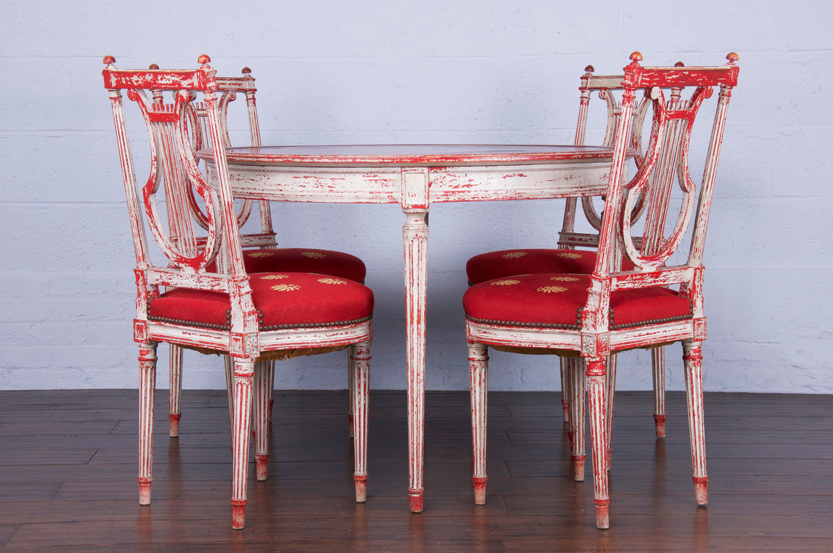 Antique French Louis XVI Neoclassical Style Painted Dining Set - Set of 5