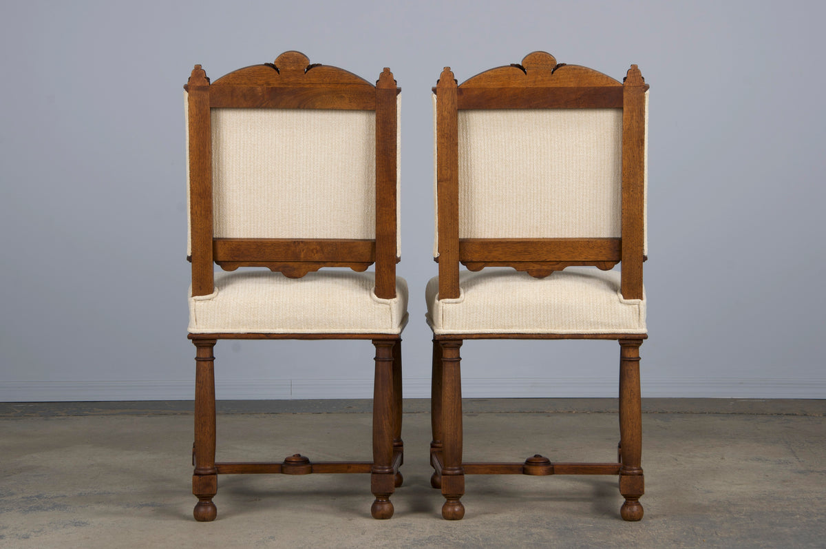 Antique French Napoleon III Style Walnut Dining Chairs W/ Cream Chenille - Set of 10