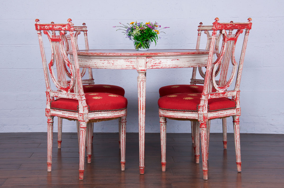Antique French Louis XVI Neoclassical Style Painted Dining Set - Set of 5