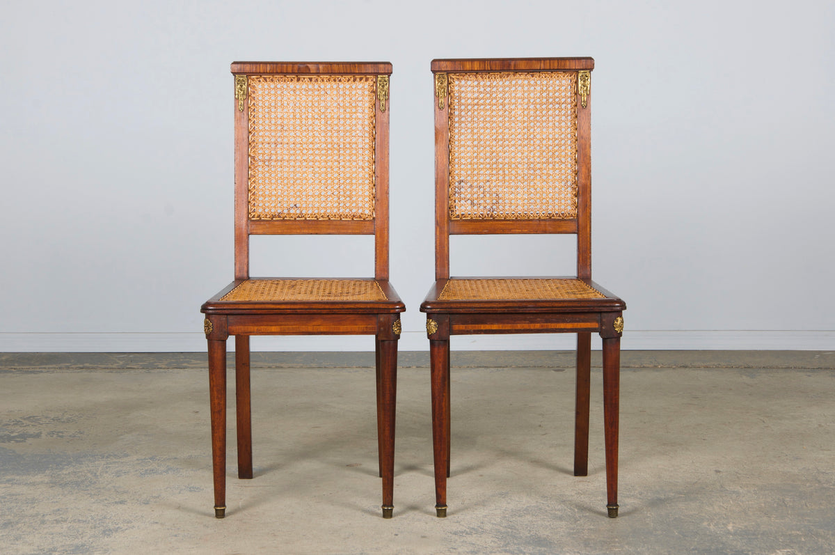 Antique French Louis XVI Style Walnut Chairs W/ Cane - Set of 6