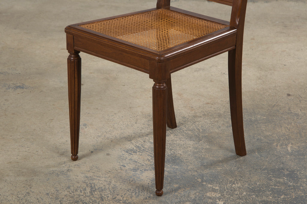 1930s French Art Deco Walnut Dining Chairs W/ Cane Seats - Set of 8