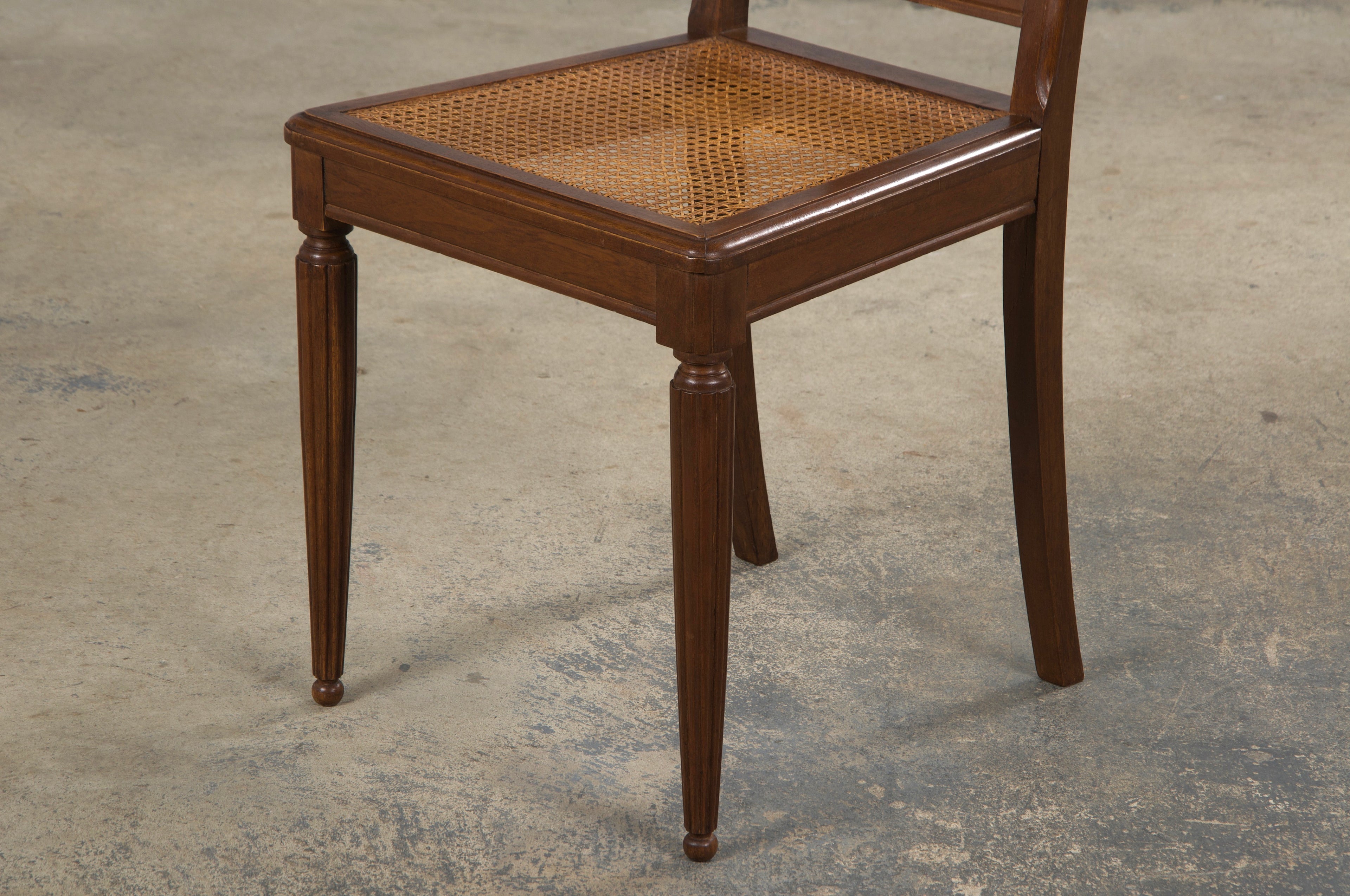 1930s French Art Deco Walnut Dining Chairs W/ Cane Seats - Set of 8
