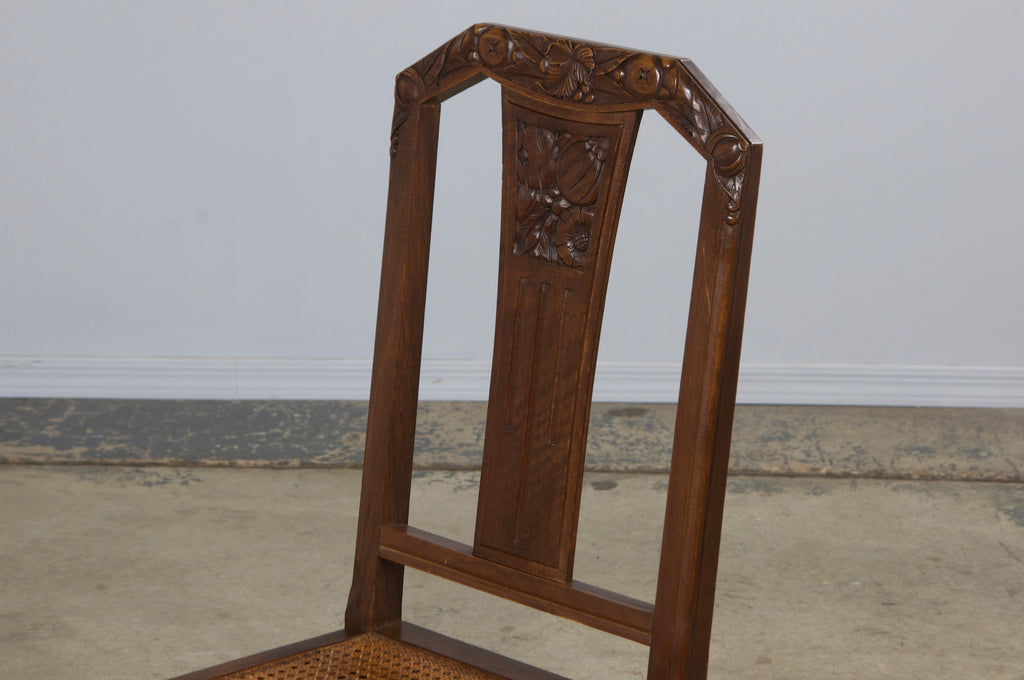 1930s French Art Deco Walnut Dining Chairs W/ Cane Seats - Set of 8