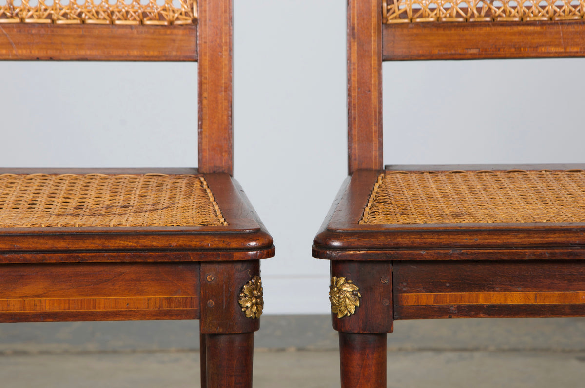 Antique French Louis XVI Style Walnut Chairs W/ Cane - Set of 6