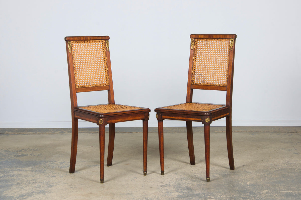 Antique French Louis XVI Style Walnut Chairs W/ Cane - Set of 6