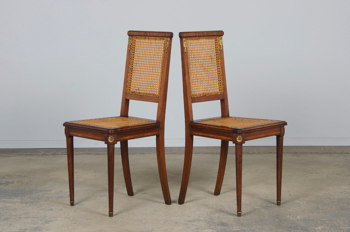 Antique French Louis XVI Style Walnut Chairs W/ Cane - Set of 6