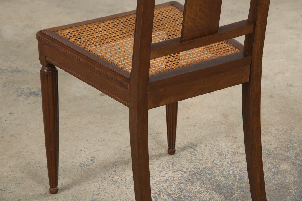 1930s French Art Deco Walnut Dining Chairs W/ Cane Seats - Set of 8