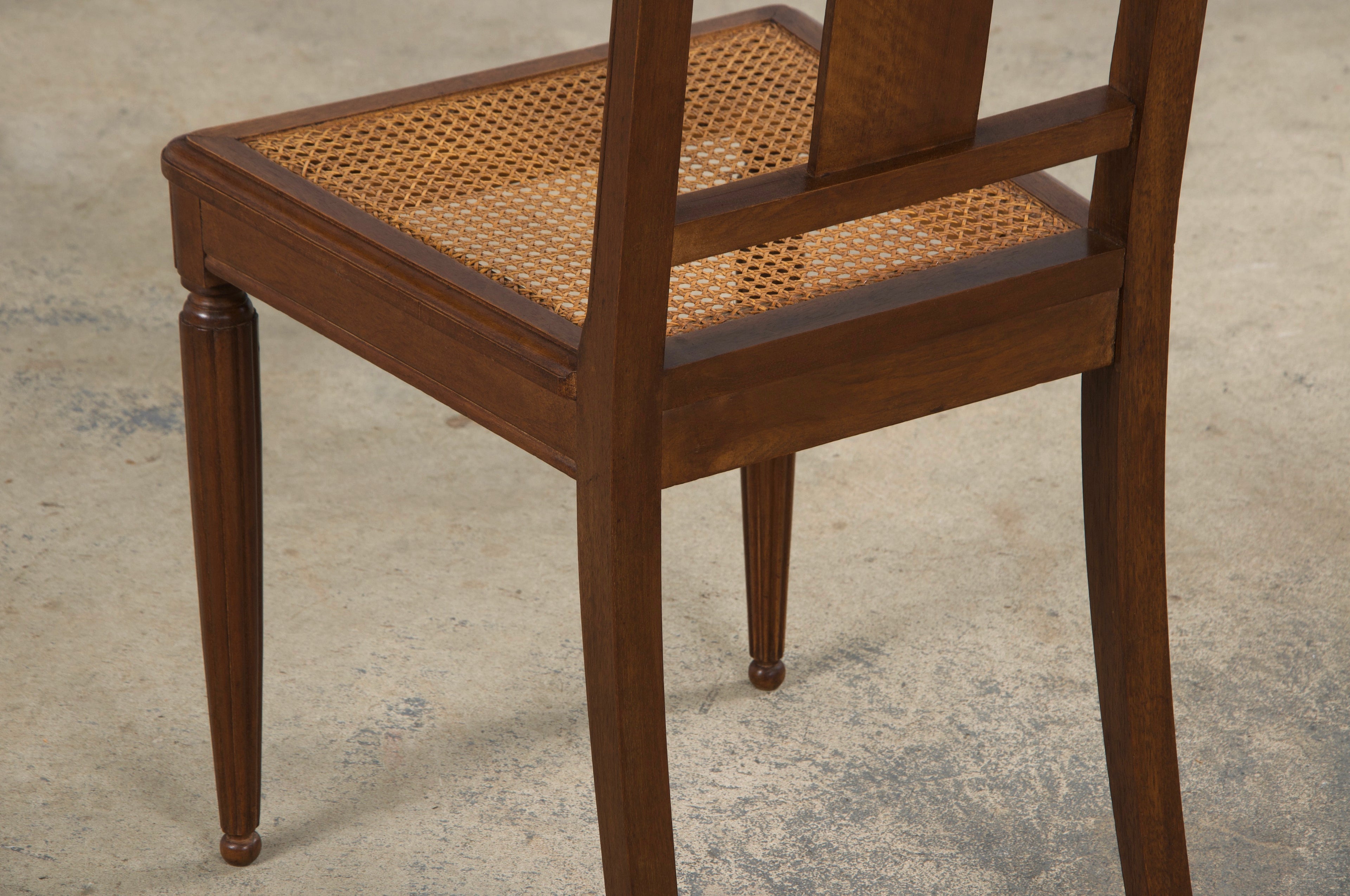 1930s French Art Deco Walnut Dining Chairs W/ Cane Seats - Set of 8
