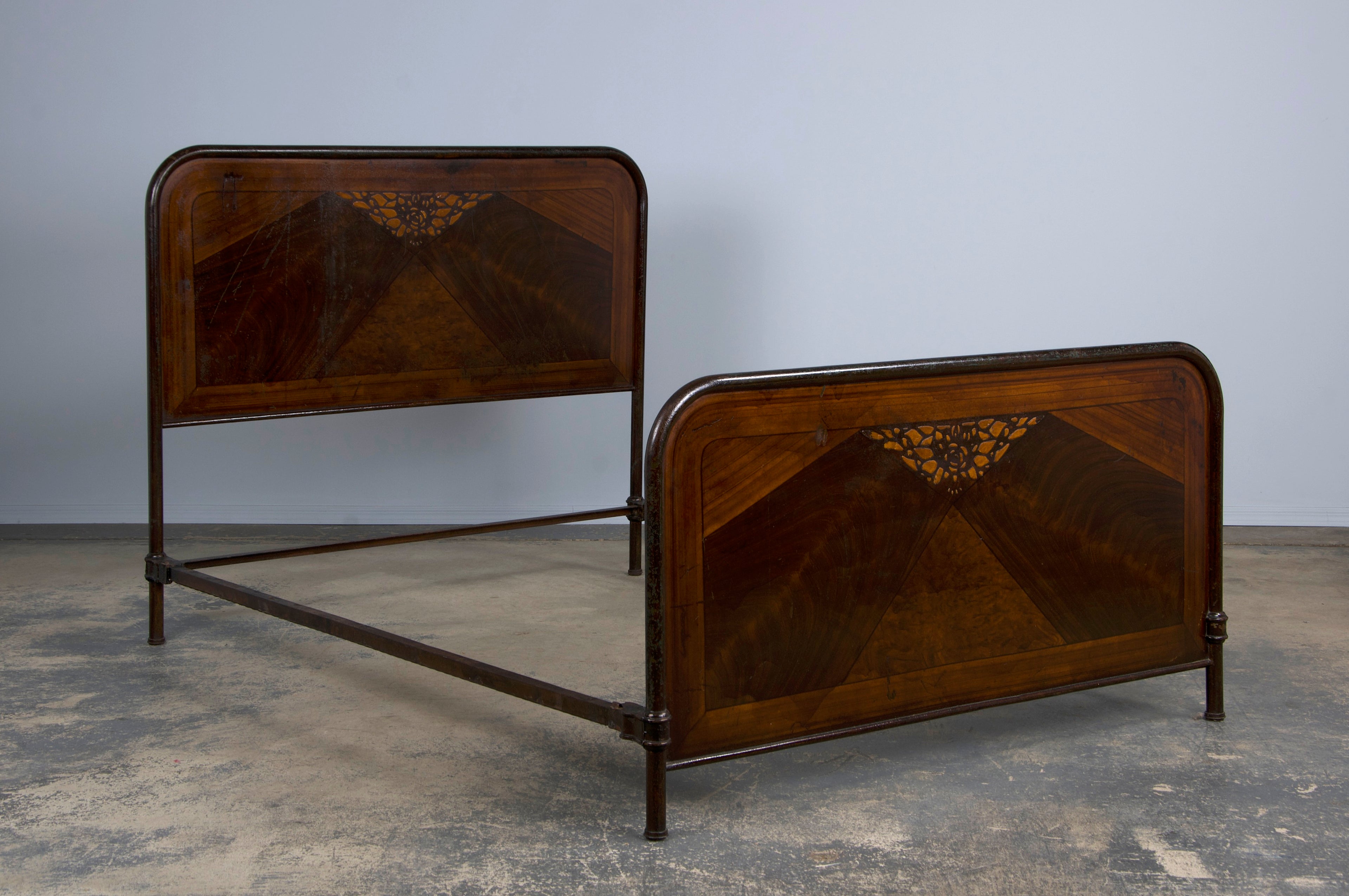 1930s French Art Deco Painted Wrought Iron Full Size Bed Frame